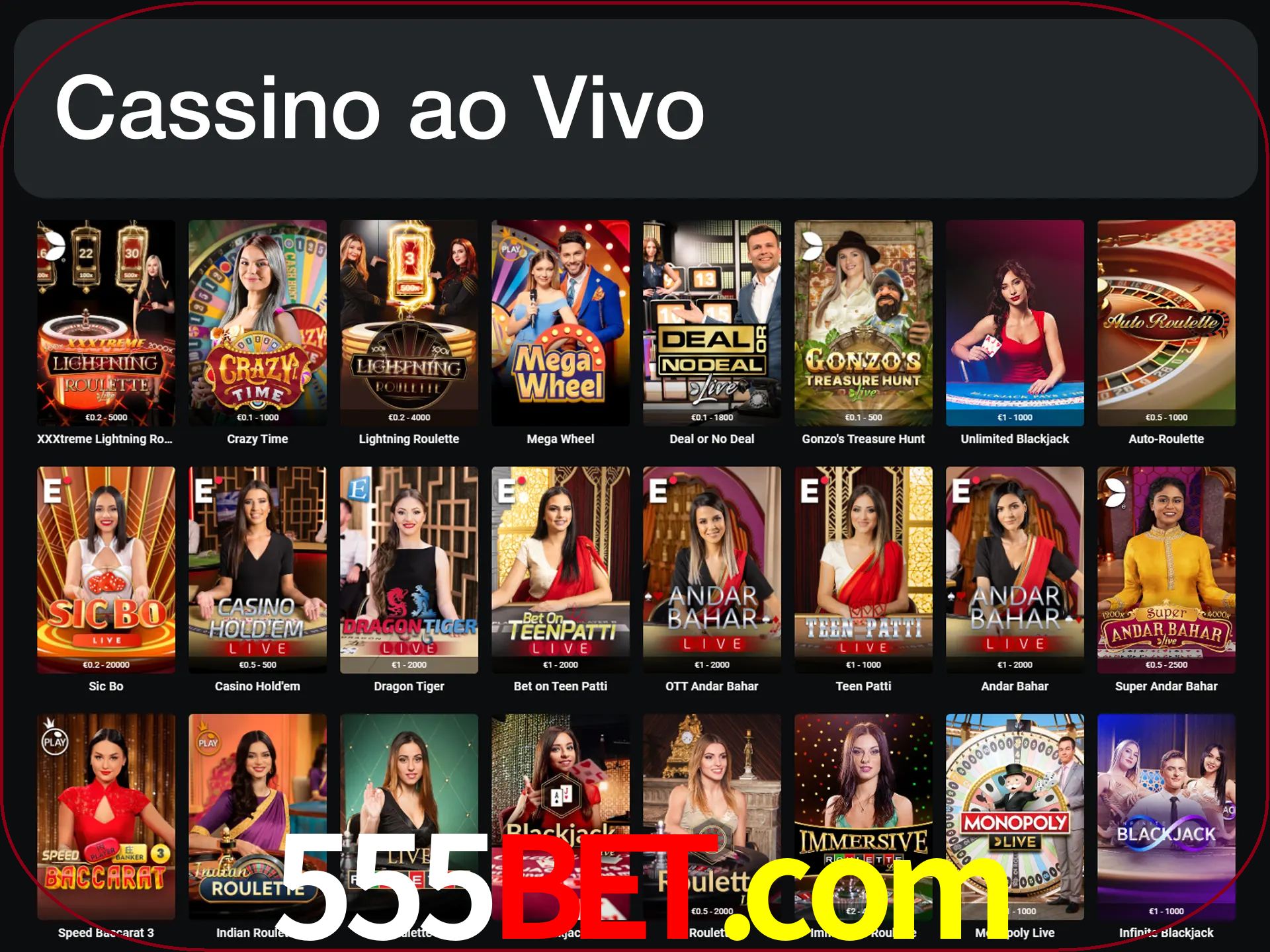 Jogue jogos de cassino com um verdadeiro dealer.